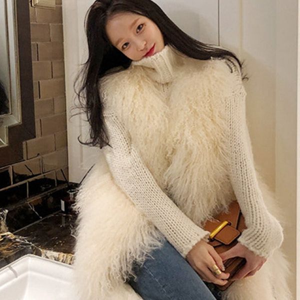 korean version of the new thick and warm imitation fur temperament elegant loose leisure imitation wool long women's vest, Black 
korean version of the new thick and warm imitation fur temperament elegant loose leisure imitation wool long women's vest, Black