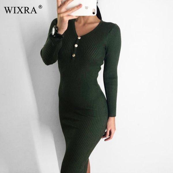 wixra women's bodycon long sleeve knitted dress buttons female slim knee length v-neck stretchy dresses for women, Black;gray
wixra women's bodycon long sleeve knitted dress buttons female slim knee length v-neck stretchy dresses for women, Black;gray