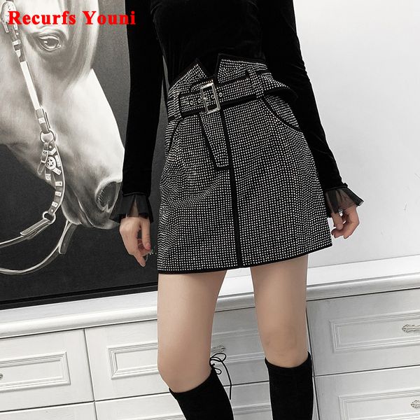 stylish ropa women genuine leather suede skirt female punk belt bright diamond a-line jupe mujer bling bling club faldas, Black
stylish ropa women genuine leather suede skirt female punk belt bright diamond a-line jupe mujer bling bling club faldas, Black