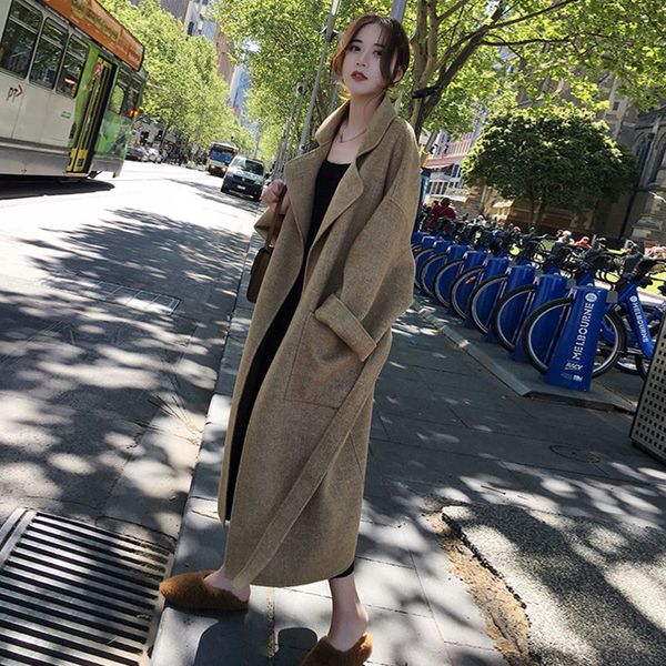 2020 korean winter full sleeve belt long loose woolen overcoat jacket warm thicked pure color wool coat plus size 4xl l116, Black
2020 korean winter full sleeve belt long loose woolen overcoat jacket warm thicked pure color wool coat plus size 4xl l116, Black