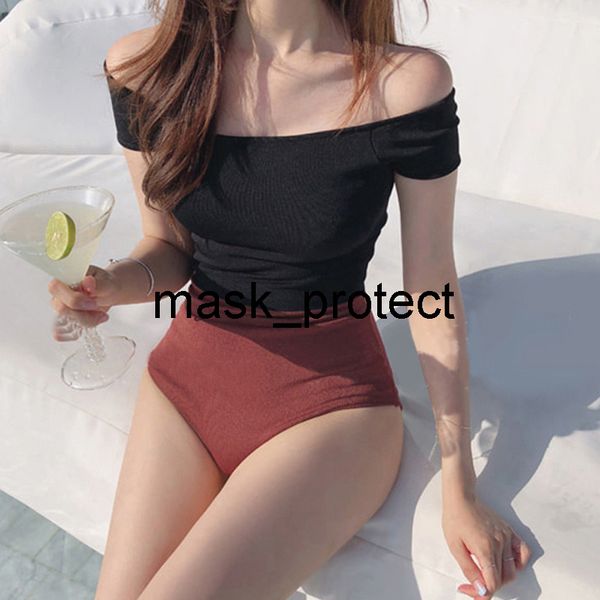 women's off-shoulder elegant one-piece korean style high-cold artistic bikini swimsuit high waist color matching internet celebrity, White;black
women's off-shoulder elegant one-piece korean style high-cold artistic bikini swimsuit high waist color matching internet celebrity, White;black