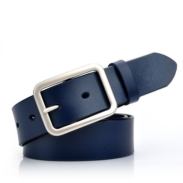genuine leather belts for women fashion silver pin buckle belt woman cowskin female jeans strap blue real leather belts lady, Black;brown