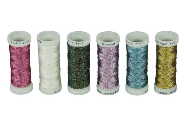 simthread 6 basic colors metallic tatting thread, 50 meters/bobbin - for hand tatting, Black;white
simthread 6 basic colors metallic tatting thread, 50 meters/bobbin - for hand tatting, Black;white