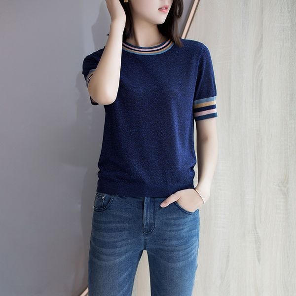 exdwo phoenix silk road bright silk color-level cuff knitted short-sleeved t-shirt women's summer stretch loose slimming all-match t-sh, White
exdwo phoenix silk road bright silk color-level cuff knitted short-sleeved t-shirt women's summer stretch loose slimming all-match t-sh, White
