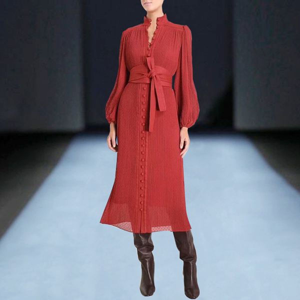 2020 spring women vintage black red white runway dress female single-breasted belt long sleeve elegant party long dress vestidos, Black;gray
2020 spring women vintage black red white runway dress female single-breasted belt long sleeve elegant party long dress vestidos, Black;gray