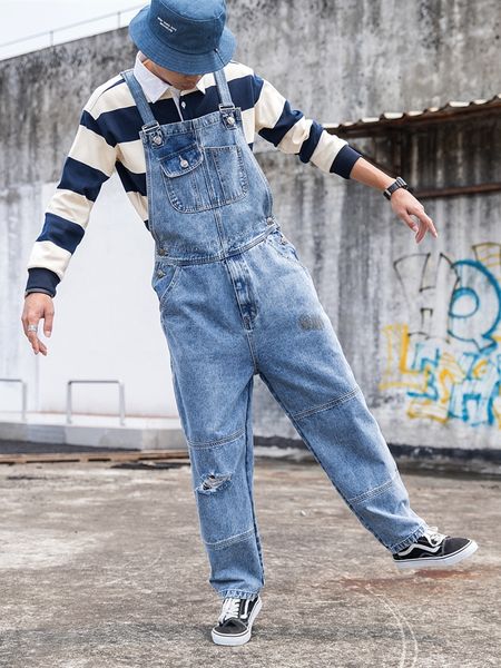 men's denim suspender sling overalls couple's ripped loose straight one-piece wide-leg overalls suspender pants ins dad pants, Blue
men's denim suspender sling overalls couple's ripped loose straight one-piece wide-leg overalls suspender pants ins dad pants, Blue