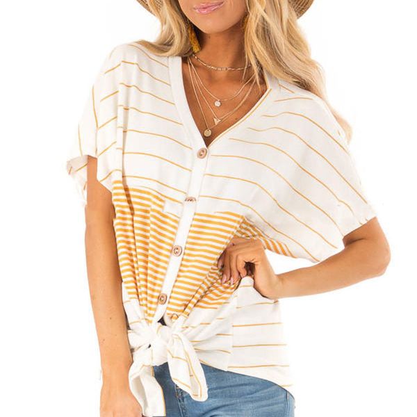 women ladies summer v-neck loose t-shirt casual stripe short sleeve tie knot button down blouse top, White
women ladies summer v-neck loose t-shirt casual stripe short sleeve tie knot button down blouse top, White