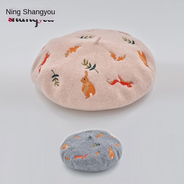 popular rabbit squirrel embroidery wool painter's beret painter hat women's casual all-match beret hat, Blue;gray
popular rabbit squirrel embroidery wool painter's beret painter hat women's casual all-match beret hat, Blue;gray