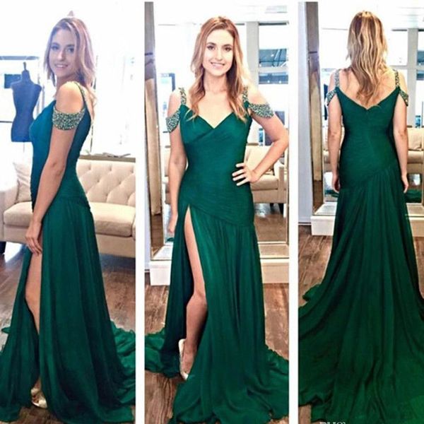 2020 spaghetti straps high slit chiffon prom dresses modest v neck green sleeveless formal party gown plus size, Black
2020 spaghetti straps high slit chiffon prom dresses modest v neck green sleeveless formal party gown plus size, Black