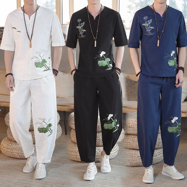 new men's big yards hanfu suit chinese wind restoring ancient ways cotton embroidery pants two-piece with short sleeves, Gray
new men's big yards hanfu suit chinese wind restoring ancient ways cotton embroidery pants two-piece with short sleeves, Gray