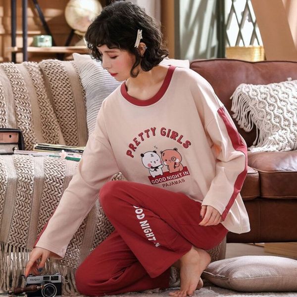 new women's cotton long sleeve suit autumn korean style loose cute pajamas pajamas home clothes, Blue;red
new women's cotton long sleeve suit autumn korean style loose cute pajamas pajamas home clothes, Blue;red