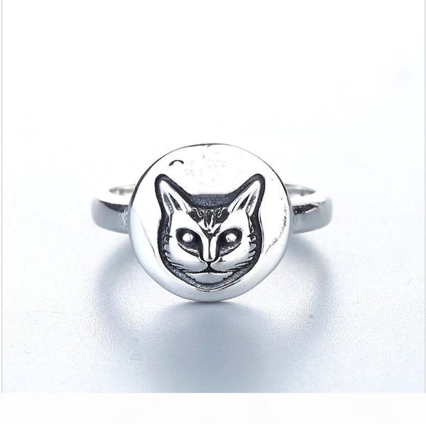 925 sterling silver fashion retro kitten ring index finger ring for women and men ring, Golden;silver