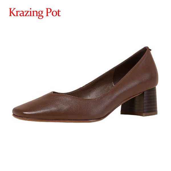 krazing pot 2020 natural leather european design shallow square toe thick med heel slip on pretty girls handmade women pumps l03, Black
krazing pot 2020 natural leather european design shallow square toe thick med heel slip on pretty girls handmade women pumps l03, Black