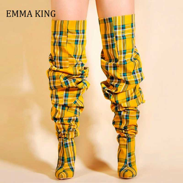 2020 women plaid and pleated boots women high heels over the knee plaid boots female slouch pointed toe ladies shoes, Black
2020 women plaid and pleated boots women high heels over the knee plaid boots female slouch pointed toe ladies shoes, Black
