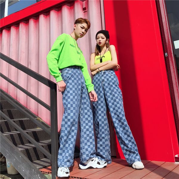 womens designer pants with pocket harajuku style loose pants personality jeans lattice straight wide leg trousers women tide, Black;white
womens designer pants with pocket harajuku style loose pants personality jeans lattice straight wide leg trousers women tide, Black;white