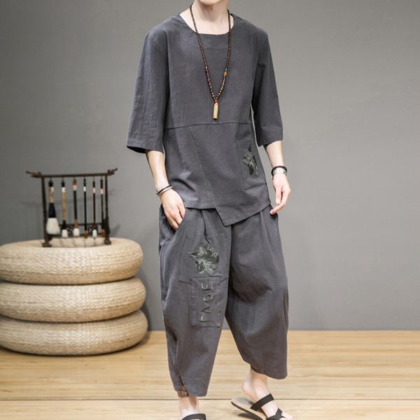 chinese summer linen shorts short sleeve t-shirt men's tang suit chinese suit hosiery loose and breathable t-shirt, Gray
chinese summer linen shorts short sleeve t-shirt men's tang suit chinese suit hosiery loose and breathable t-shirt, Gray