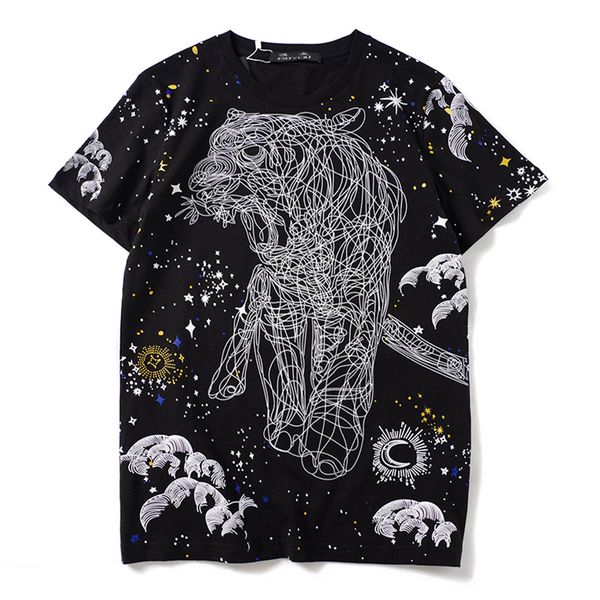 sketch tiger short sleeve crew neck tee men's cotton t shirt women hip hop short sleeve t-shirt skateboard fashion streetwear, White;black 
sketch tiger short sleeve crew neck tee men's cotton t shirt women hip hop short sleeve t-shirt skateboard fashion streetwear, White;black