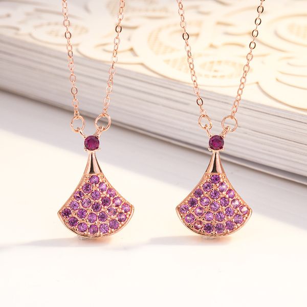 925 silver pink colored diamond necklace small skirt sector pendant micro-inlaid full 18k rose gold plated choker
925 silver pink colored diamond necklace small skirt sector pendant micro-inlaid full 18k rose gold plated choker