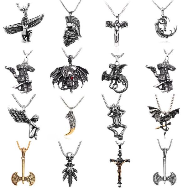chains titanium steel vintage necklace for man dragon angel skull cross pendant male punk style halloween jewelry, Silver
chains titanium steel vintage necklace for man dragon angel skull cross pendant male punk style halloween jewelry, Silver