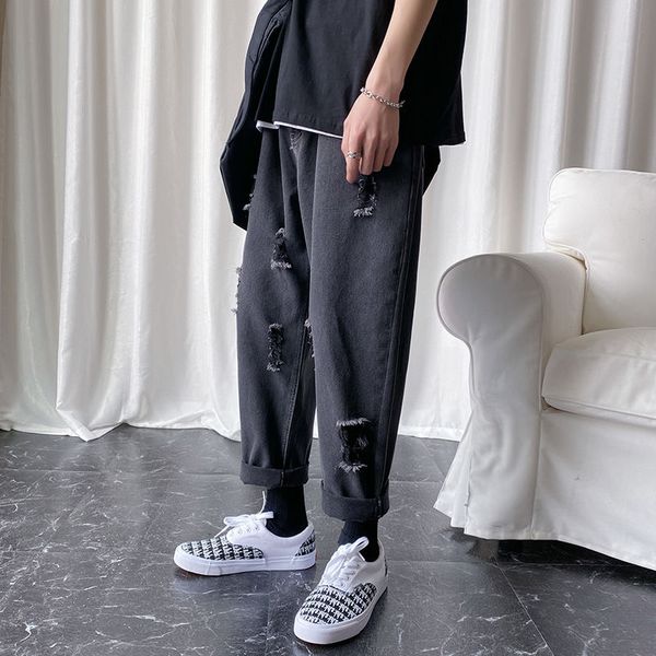men's jeans ripped fashion solid color casual retro straight men streetwear wild loose hip-hop denim trousers mens, Blue
men's jeans ripped fashion solid color casual retro straight men streetwear wild loose hip-hop denim trousers mens, Blue