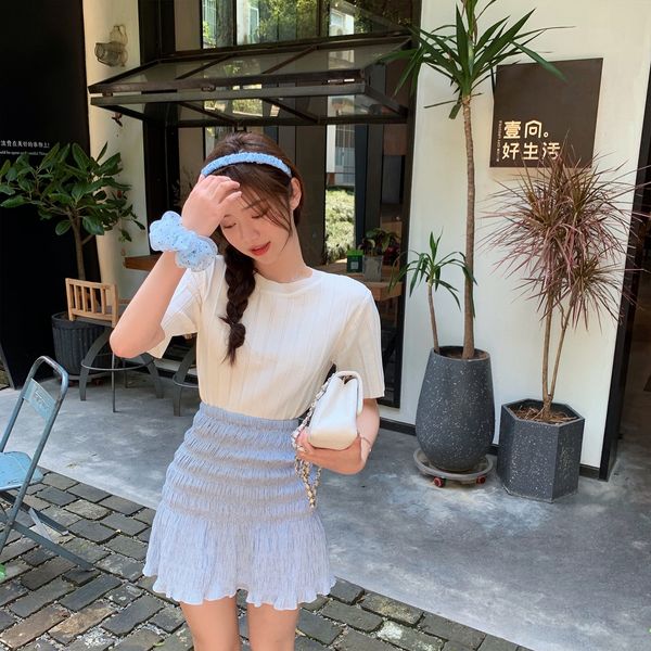 2020 new short type t-shirt -sleeved hipster girl style short texture striped sweater women's t-shirt top, White
2020 new short type t-shirt -sleeved hipster girl style short texture striped sweater women's t-shirt top, White