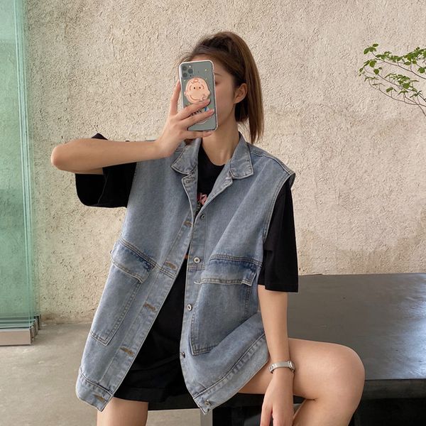 denim large size waistcoat jacket women's summer korean loose retro harajuku style long denim coat thin section vest k964, Black;white
denim large size waistcoat jacket women's summer korean loose retro harajuku style long denim coat thin section vest k964, Black;white