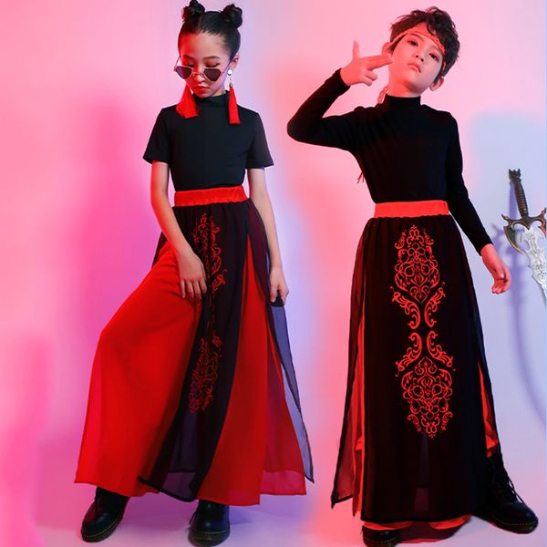 children hip hop outfits for boys girls clothes ancient folk dance costumes chinese hanfu style skirt kids stage costume, Black;red
children hip hop outfits for boys girls clothes ancient folk dance costumes chinese hanfu style skirt kids stage costume, Black;red