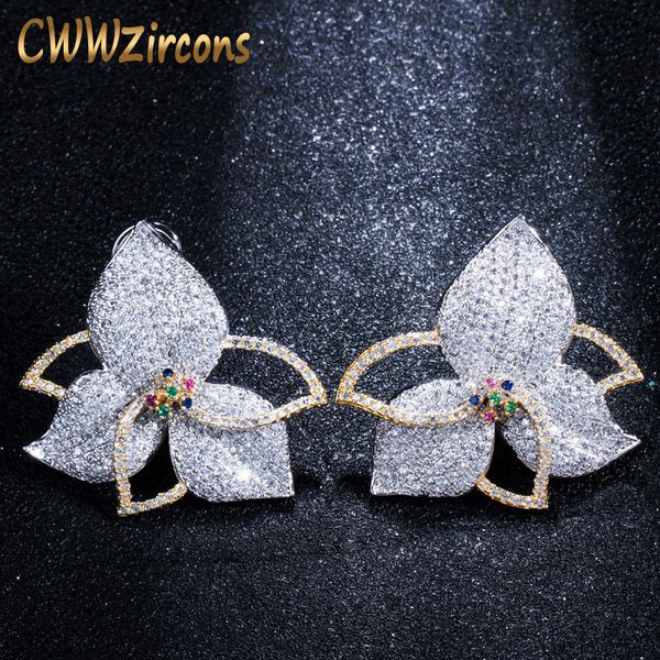 cwwzircons two tones full micro pave cubic zirconia stones geometric big luxury cz flower earrings for women jewelry cz419, Silver
cwwzircons two tones full micro pave cubic zirconia stones geometric big luxury cz flower earrings for women jewelry cz419, Silver