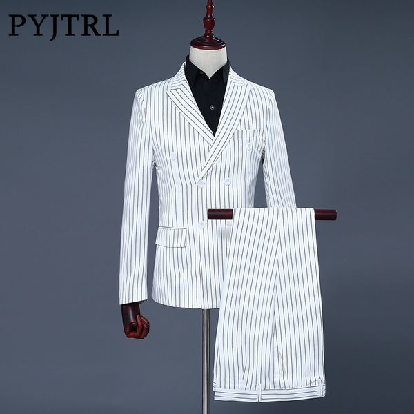 pyjtrl brand men's two piece set white stripe dress suits wedding suits for men tuxedo gentle modern blazer men, White;black
pyjtrl brand men's two piece set white stripe dress suits wedding suits for men tuxedo gentle modern blazer men, White;black
