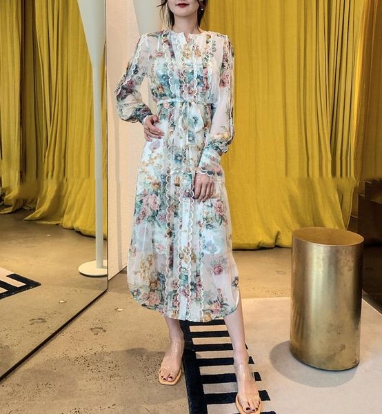 2020 spring and summer new australian fashion brand colorful floral round neck tie long-sleeved slim dress holiday dress medium-length skirt, White
2020 spring and summer new australian fashion brand colorful floral round neck tie long-sleeved slim dress holiday dress medium-length skirt, White