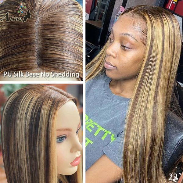 PU Silk Base Wig Straight Highlight Ombre Honey Blonde 180 Density Lace Front Human Hair Wigs Glueless 4x4 Silk Top Closure Remy, Ombre color
PU Silk Base Wig Straight Highlight Ombre Honey Blonde 180 Density Lace Front Human Hair Wigs Glueless 4x4 Silk Top Closure Remy, Ombre color