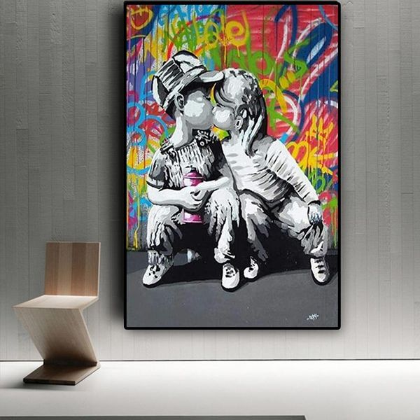 Graffiti Street Art Abstract Girl Kiss Boy Canvas Painting Poster and Prints Wall Art for Living Room Home Decor (No Frame)
Graffiti Street Art Abstract Girl Kiss Boy Canvas Painting Poster and Prints Wall Art for Living Room Home Decor (No Frame)