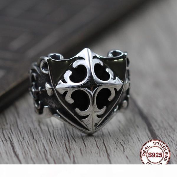 100% s925 мужская серебрянные кольца личность ретро классический панк стиль слово руки щит открытого кольца отправить подарок любви 2019 нов, Silver