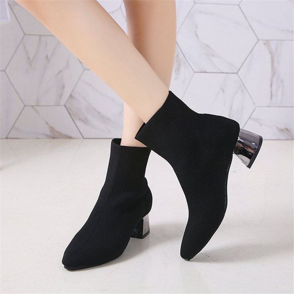 women stretch knitting autumn ankle sock boots ladies square toe woman slip on chunky high heels female fashion shoes, Black
women stretch knitting autumn ankle sock boots ladies square toe woman slip on chunky high heels female fashion shoes, Black