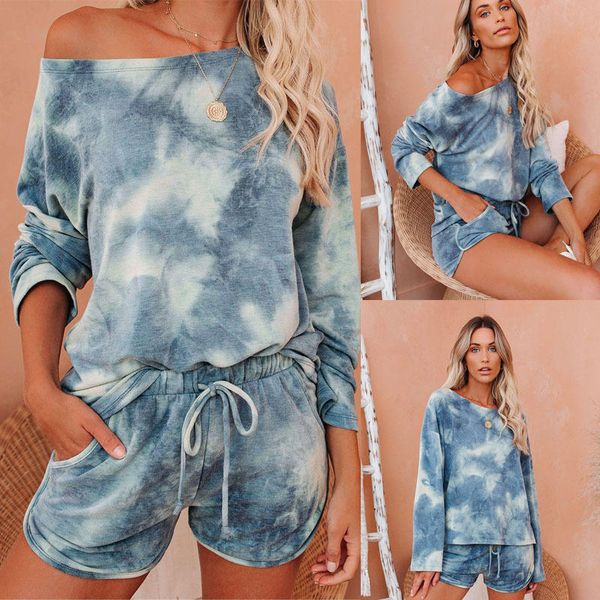 women leisure loose tie-dye printing two-piece set casual summer long sleeve shorts tracksuit, White
women leisure loose tie-dye printing two-piece set casual summer long sleeve shorts tracksuit, White