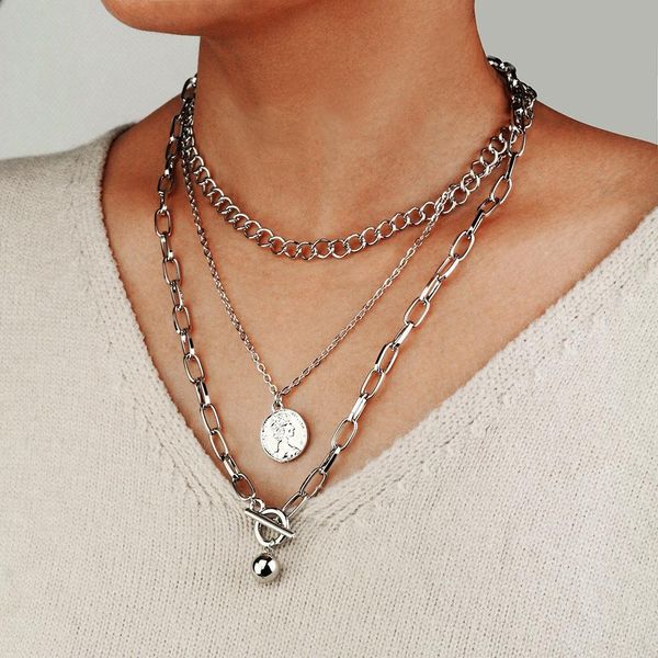 elegant bohemian alloy necklace fashion multi-layer pendants womens personality necklace trend coin shape jewelry wholesale, Silver
elegant bohemian alloy necklace fashion multi-layer pendants womens personality necklace trend coin shape jewelry wholesale, Silver