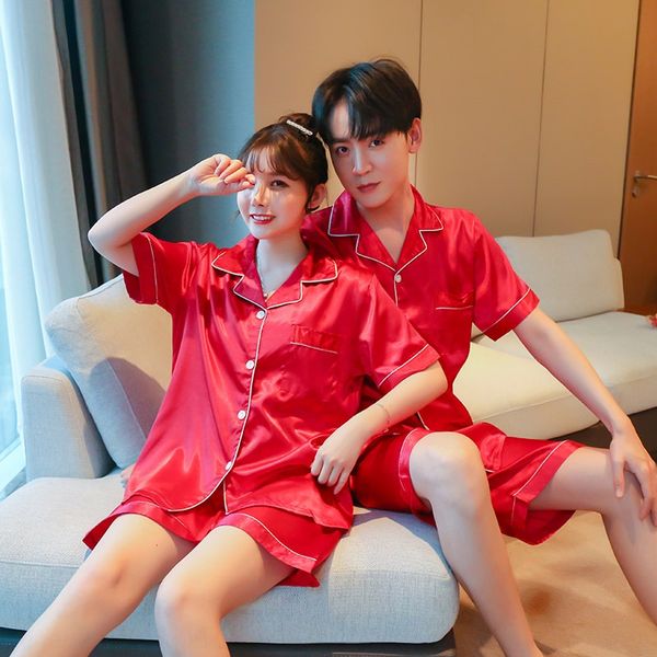 couple's pajamas women's autumn summer ice short-sleeved pants thin men's imitation wedding home wedding silk dress silk clot, Blue;red
couple's pajamas women's autumn summer ice short-sleeved pants thin men's imitation wedding home wedding silk dress silk clot, Blue;red