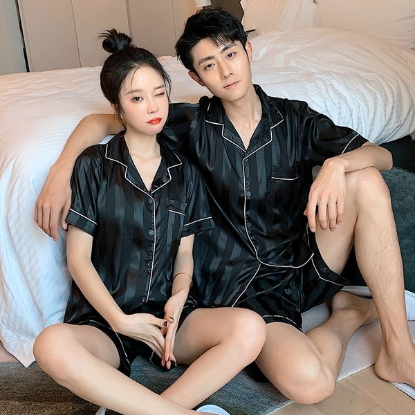couple women's summer ice silk thin men's set simulation silk plus size solid color simulation pajamas pajamas autumn home wear, Black;brown
couple women's summer ice silk thin men's set simulation silk plus size solid color simulation pajamas pajamas autumn home wear, Black;brown