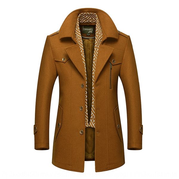 men's new mid-length woolen with scarf wool coat woolscarf collar men's thick lapel woolen coat, Black