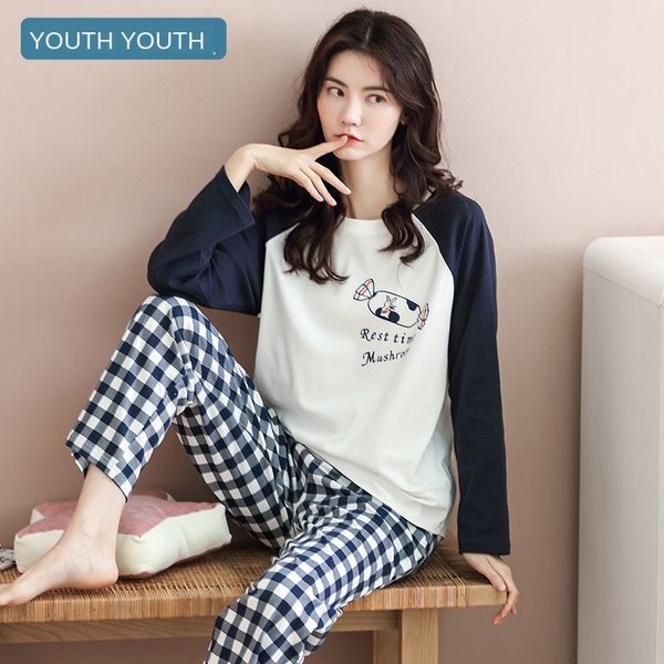 women's long-sleeved trendy home wear outdoor pajamas casual suit cute plaid pajamas two-piece set, Blue;red
women's long-sleeved trendy home wear outdoor pajamas casual suit cute plaid pajamas two-piece set, Blue;red