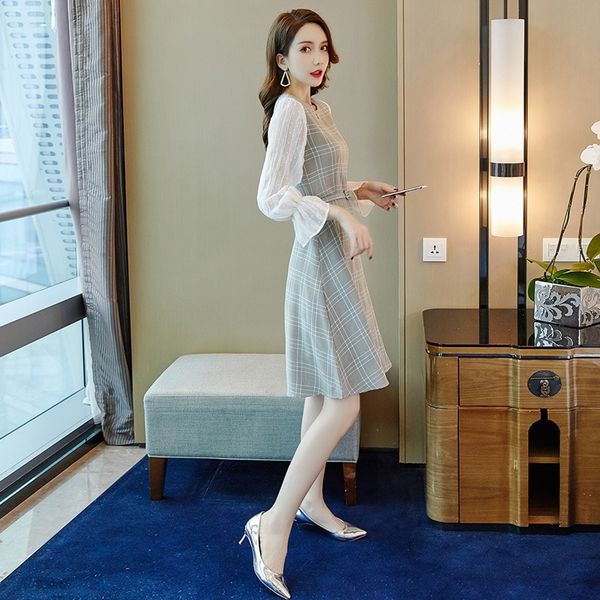 2020 new women's wear korean style elegant commuter pullover pullover dress round neck long sleeve dress 9392, Black;gray
2020 new women's wear korean style elegant commuter pullover pullover dress round neck long sleeve dress 9392, Black;gray