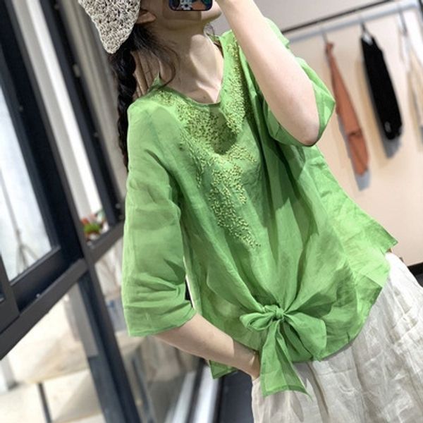 2020 summer artistic ramie embroidery tie western style versatile embroidered shirt women's linen shirt 5306, White
2020 summer artistic ramie embroidery tie western style versatile embroidered shirt women's linen shirt 5306, White