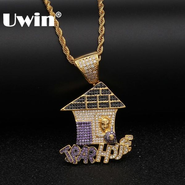 uwin colored iced cubic zirconia trap house necklace double color plating hiphop gold color pendant jewelry for men/women, Silver
uwin colored iced cubic zirconia trap house necklace double color plating hiphop gold color pendant jewelry for men/women, Silver