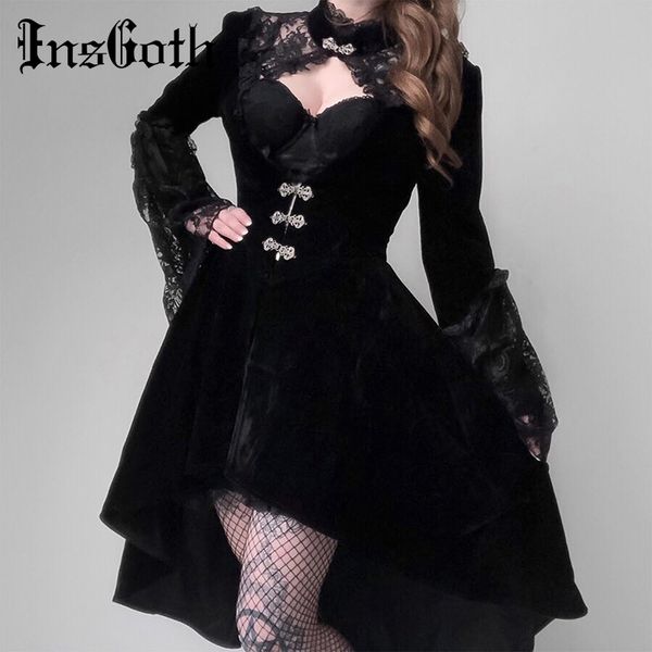 insgoth vintage black women velet dress gothic placed elegant hollow out dress lace patchwork mini female party, Black;gray
insgoth vintage black women velet dress gothic placed elegant hollow out dress lace patchwork mini female party, Black;gray