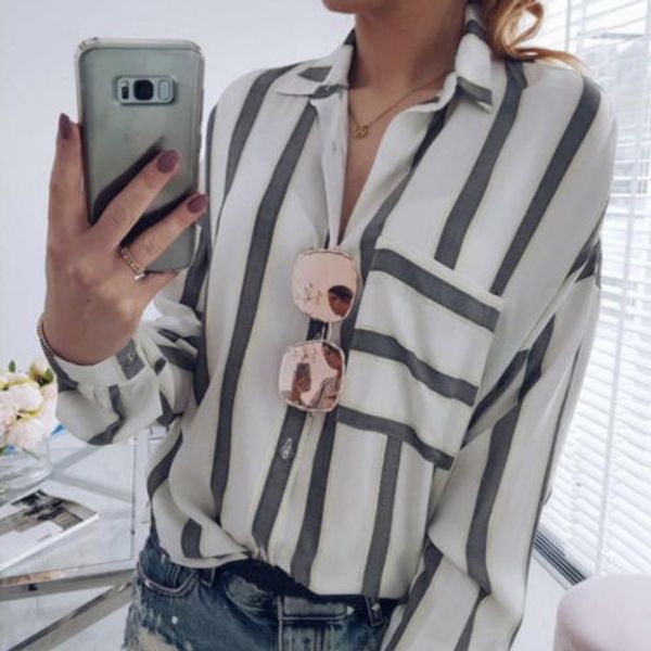 summer striped blouse women long sleeve turn down collar casual kimono loose shirts chiffon shirt outwear, White
summer striped blouse women long sleeve turn down collar casual kimono loose shirts chiffon shirt outwear, White
