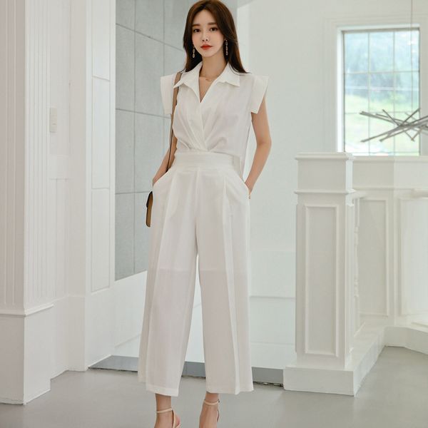 white office jumpsuits for women summer one piece korea sleeveless notched wide legged trousers shirt long pants, Black;white
white office jumpsuits for women summer one piece korea sleeveless notched wide legged trousers shirt long pants, Black;white