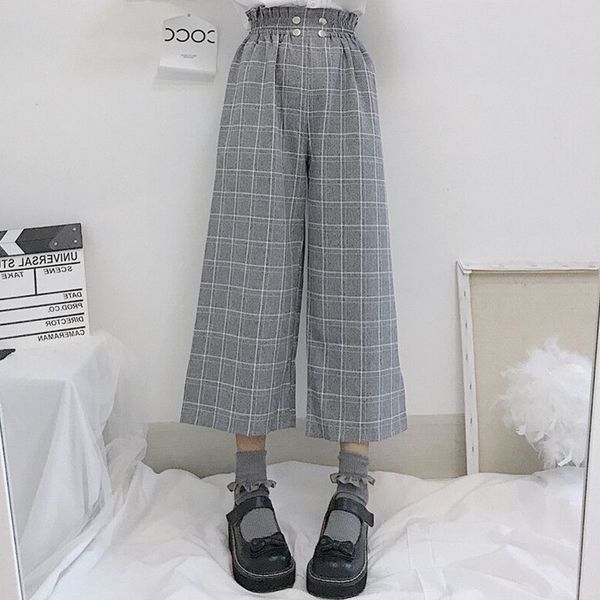 women's pants & capris 2021 plaid elastic waist women high plus size wide leg casual female korean nine points, Black;white
women's pants & capris 2021 plaid elastic waist women high plus size wide leg casual female korean nine points, Black;white