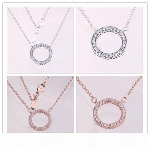 2020 new authentic 925 sterling silver necklace link chain original round circle pendant necklaces with clear cz for women fine jewelry