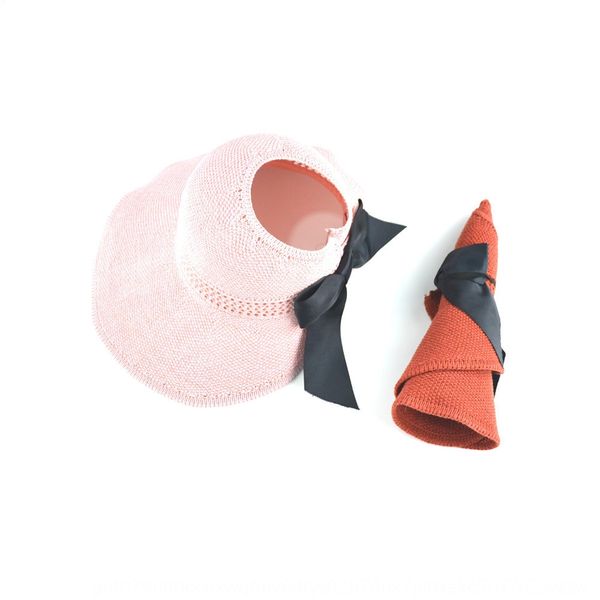 20 new women's sunscreen knitted knitted net red foldable sunscreen hat children's bowknot empty straw hat, Blue;gray