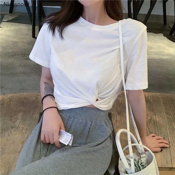 2020 summer women's slim twist knot short t-shirt korean version of the round neck solid color t-shirt fashion hip-hop tees, White
2020 summer women's slim twist knot short t-shirt korean version of the round neck solid color t-shirt fashion hip-hop tees, White
